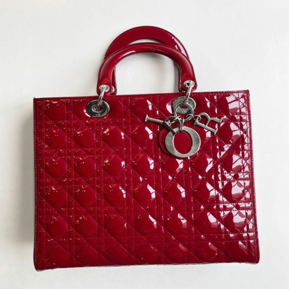 Lady Dior Large Cherry Red Patent Cannage Calfskin